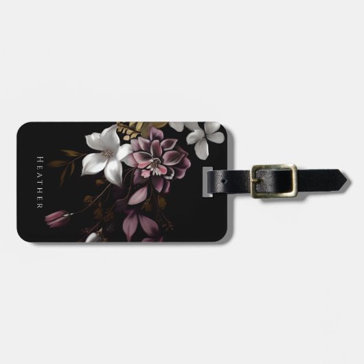 Donkere bloemen gepersonaliseerde naam bagagelabel (Voorkant horizontaal)
