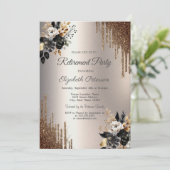 Donkere bloemen Glitter Drips Ivoor Pensioen Parti Kaart (Staand voorkant)