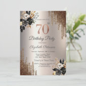 Donkere bloemen Glitter Druppelt Ivoor 70ste Verja Kaart (Staand voorkant)