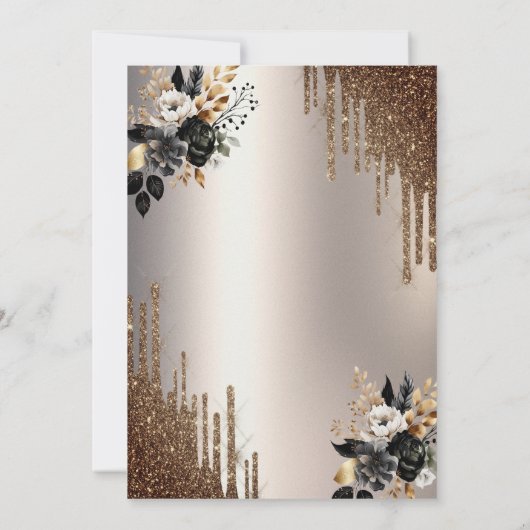 Donkere bloemen Glitter Druppelt Ivoor 70ste Verja Kaart (Achterkant)