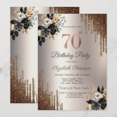 Donkere bloemen Glitter Druppelt Ivoor 70ste Verja Kaart (Voorkant / Achterkant)