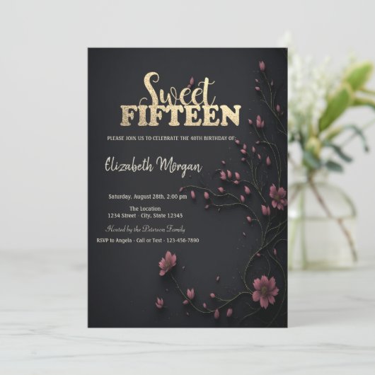 Donkere bloemen Gotische 5e verjaardag Kaart (Staand voorkant)