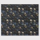 Donkere Bloemen Gotische Zwart & Blauwe Schedels C Cadeaupapier (Vlak)
