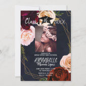 Donkere Bloemen Goud Marine Blauw Afstuderen Party Kaart (Voorkant)