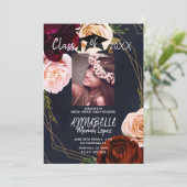 Donkere Bloemen Goud Marine Blauw Afstuderen Party Kaart (Staand voorkant)