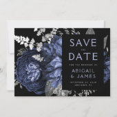 Donkere Bloemen Marine Blauw Zilveren Huwelijk Sav Kaart (Voorkant)