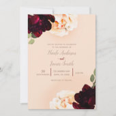 Donkere Bloemen Marsala Perzik Elegante Chic Weddi Kaart (Voorkant)