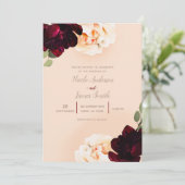 Donkere Bloemen Marsala Perzik Elegante Chic Weddi Kaart (Staand voorkant)