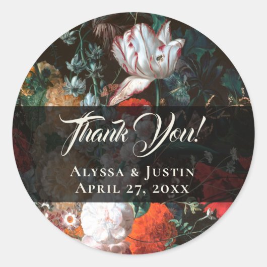 Donkere Bloemen Nederlandse Schilder Dank u Envelo Ronde Sticker (Voorkant)