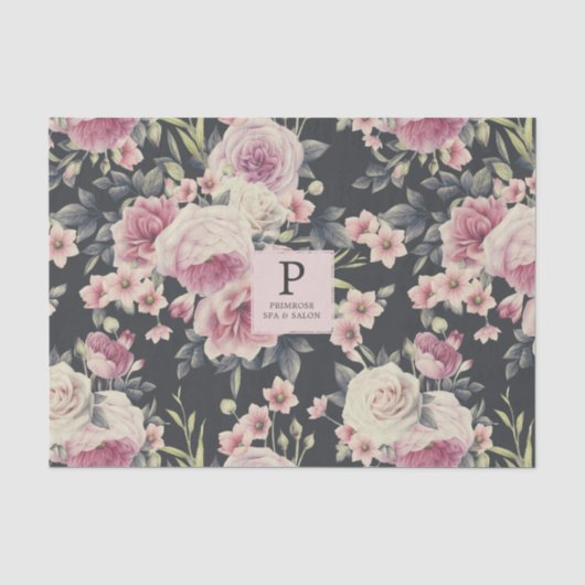 Donkere bloemen op zwart | Logo tissuepapier (Voorkant)