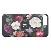 Donkere bloemen op zwart | Monogram Case-Mate iPhone Case (Achterkant (Horizontaal))