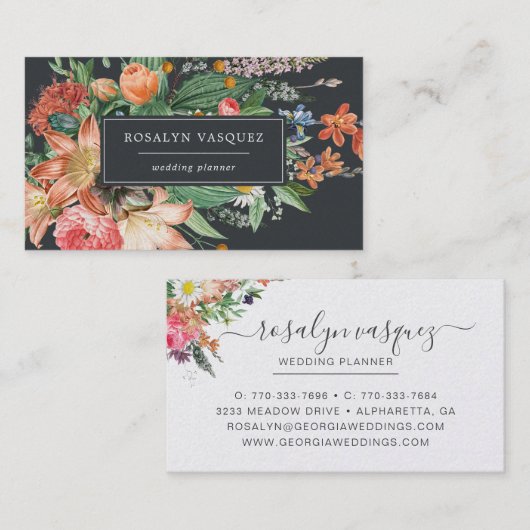  Donkere Bloemen op Zwart | Signature Visitekaartje (Voorkant / Achterkant)