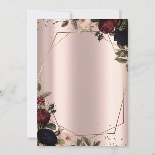 Donkere bloemen Roos Gold Quinceañera Kaart (Achterkant)