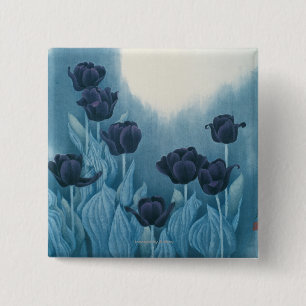Donkere bloemen vierkante button 5,1 cm
