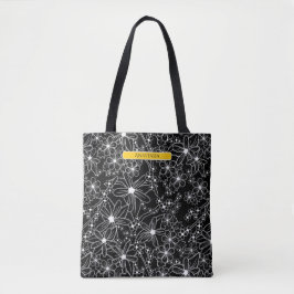 Donkere Bloemen Zwart Wit Patroon Geel Naam Tote Bag