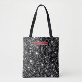 Donkere Bloemen Zwart Wit Patroon & Rode Naam Tote Bag (Voorkant)