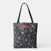 Donkere Bloemen Zwart Wit Patroon & Rode Naam Tote Bag (Achterkant)