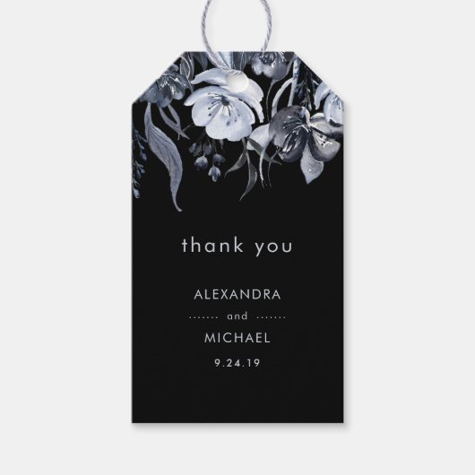 Donkere Bloemen | Zwarte Waterverf bruiloft gunst Cadeaulabel (Voorkant)