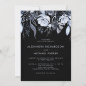 Donkere Bloemen | Zwarte Waterverf bruiloft Kaart (Voorkant)