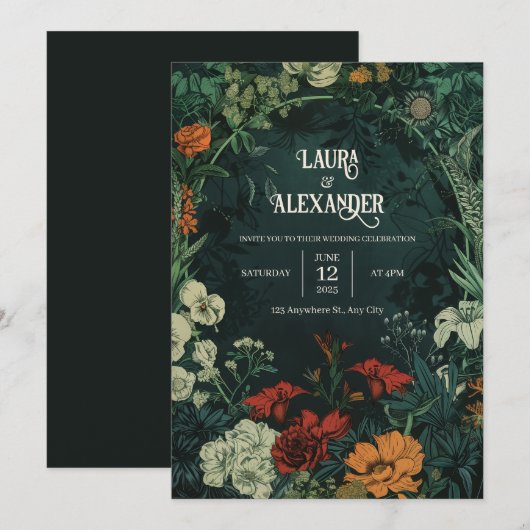  donkere bloemenbruiloft uitnodigingen (Voorkant / Achterkant)