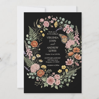 Donkere bloemenkrans Trouwuitnodiging Elegant Kaart
