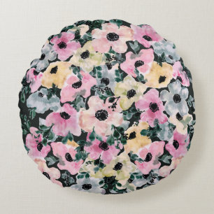 Donkere bloemenprint: mooie waterverf. rond kussen