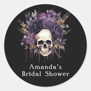 Donkere bloemenschedel Halloween bruiloftsfeest ca Ronde Sticker