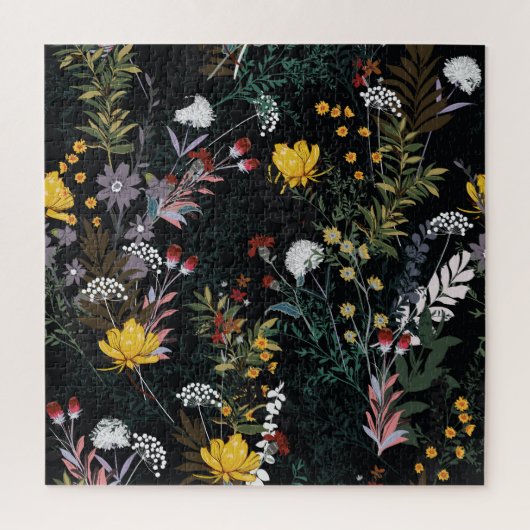 Donkere bloementuin: bloeiend nachtpatroon legpuzzel (Verticaal)