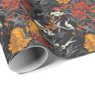 Donkere bloemenverpakkings papier met botanische t