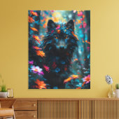 Donkere Bloemenwolf Canvas Afdruk (Insitu (Woonkamer))