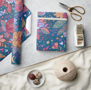 Donkere Bloemige Botanische Patroon met Vintage Mo Cadeaupapier