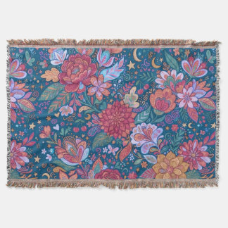 Donkere Bloemige Botanische Patroon met Vintage Mo Deken