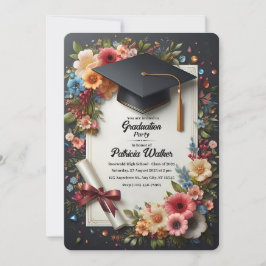 Donkere Bloemige Elegante Afstudeerfeest Uitnodigi Kaart