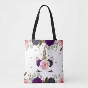 Donkere Bloemige Glam Gouden Glitter Eenhoorn Tren Tote Bag