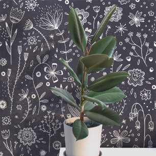 Donkere bloemige krijtbord grijs botanisch behang