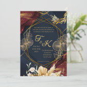 Donkere bloemige monogram avond uitnodiging | Mari (Staand voorkant)