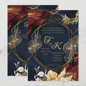 Donkere bloemige monogram avond uitnodiging | Mari (Voorkant / Achterkant)
