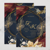 Donkere bloemige monogram Save the Date | Marine b Kaart (Voorkant / Achterkant)