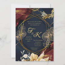 Donkere bloemige monogram trouwuitnodiging | Marin