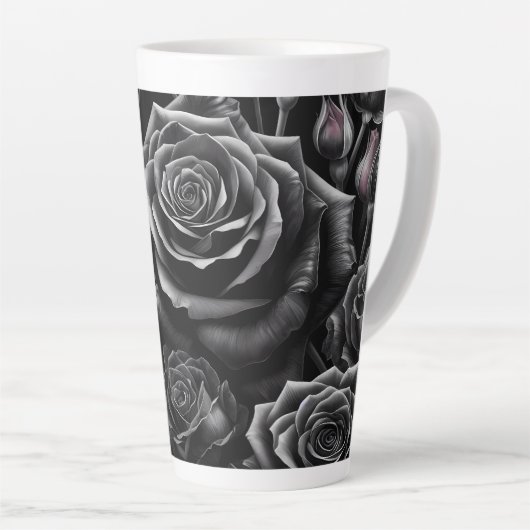 Donkere Bloemige Roos Latte Mok 12 & 17 oz (Rechterhoek)