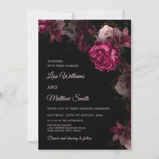 Donkere bloemige transparante trouwacryl uitnodigi kaart