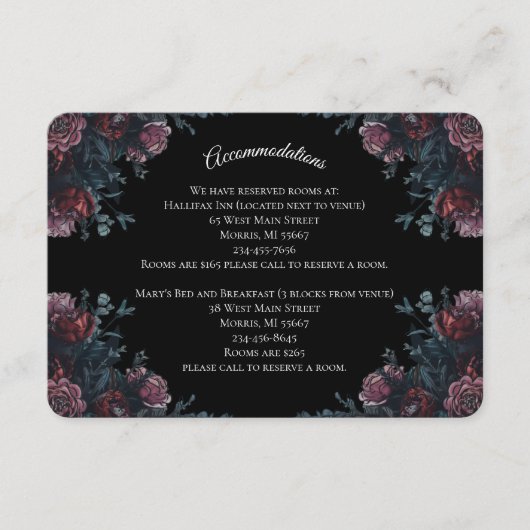 Donkere bloemige trouw gotische zwarte elegante informatiekaartje (Voorkant)