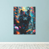 Donkere Bloemige Wolf Canvas Afdruk (Insitu (Houten vloer))