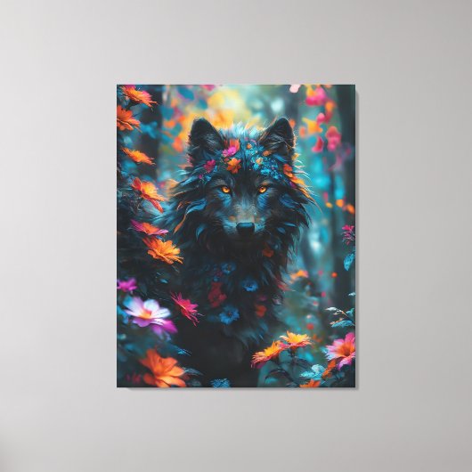Donkere Bloemige Wolf Canvas Afdruk (Voorkant)
