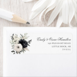 Donkere Bloemige Zwarte & Crème Boho Retouradres Etiket