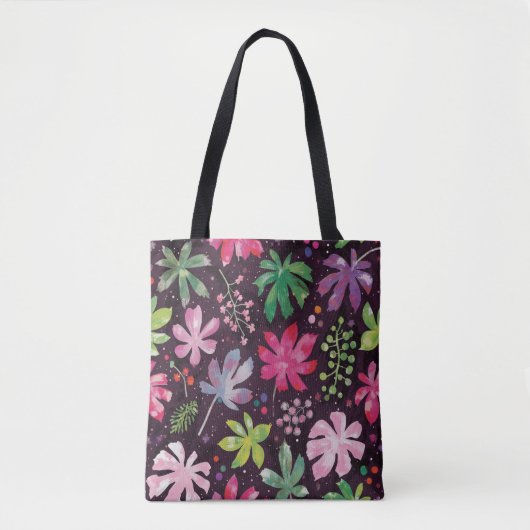 Donkere Bloempatroon Kunst Tote Tas (Voorkant)