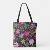 Donkere Bloempatroon Kunst Tote Tas (Achterkant)
