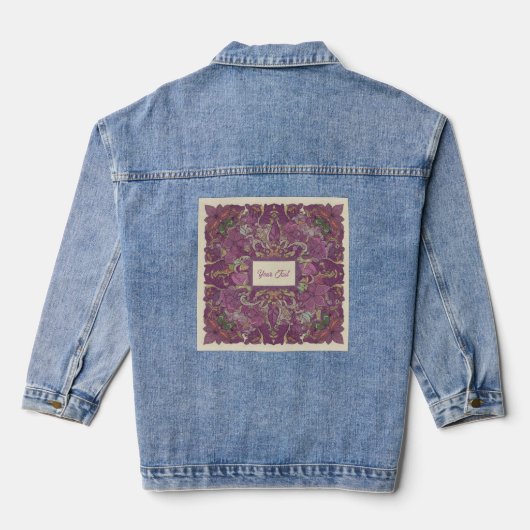Donkere bloemrijke boho aangepaste denim jas jacket (Achterkant)