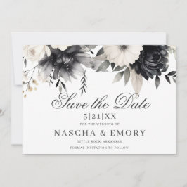 Donkere Bloemrijke Boho Zwarte Crème Trouwdag Save The Date