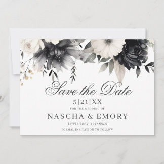 Donkere Bloemrijke Boho Zwarte Crème Trouwdag Save The Date